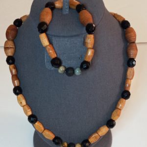 Wooden Cat's Eye Necklace & Bracelet Set