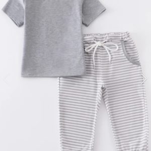 Boy's Grey Stripe Pants Set