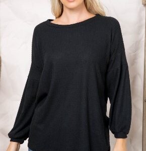 Plus Puff Sleeve Boatneck Waffle Top