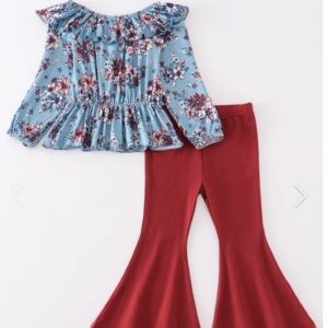 Girl's "Floral Print Bell" Pants Set